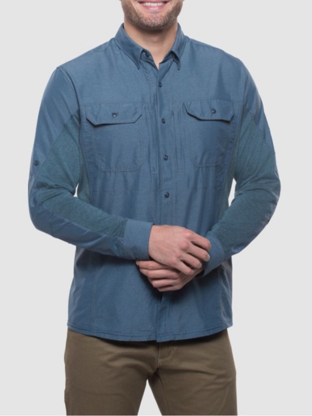 Kuhl Airspeed Long-Sleeve Shirt Men's XXL Blue Pockets Casual Rolltab-sleeve